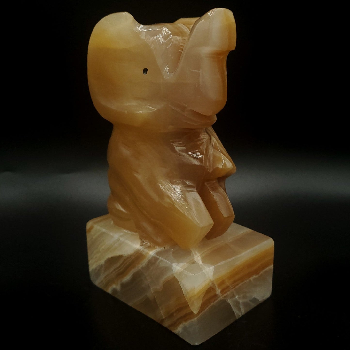 Lamp Tabletop Carved Onyx Stone Elephant With Trunk Up