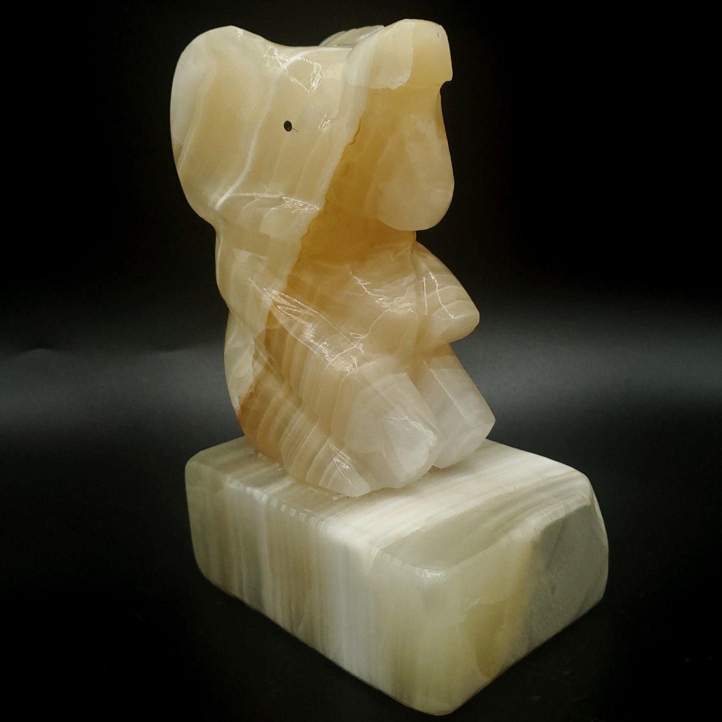 Lamp Tabletop Carved Onyx Stone Elephant With Trunk Up