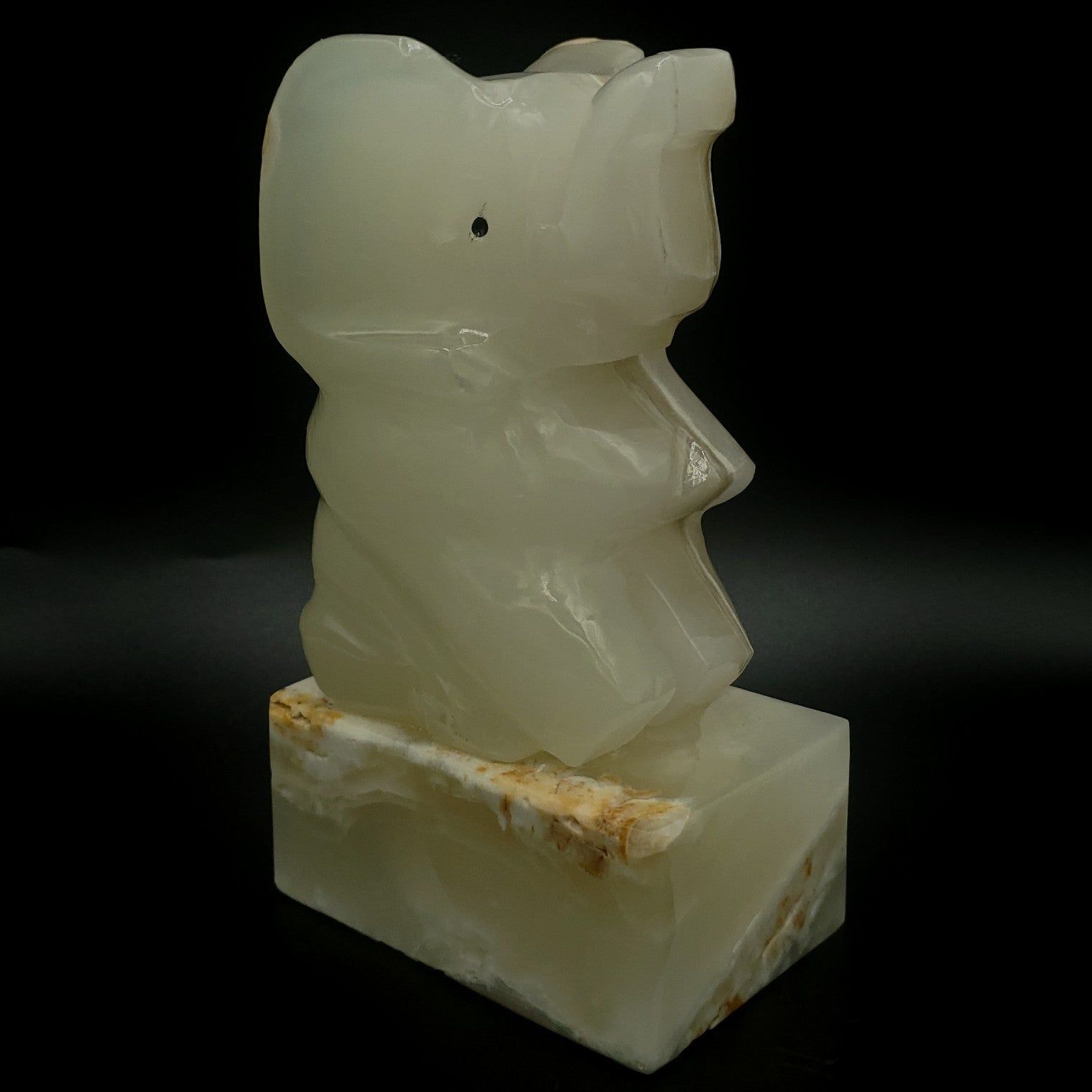 Lamp Tabletop Carved Onyx Stone Elephant With Trunk Up