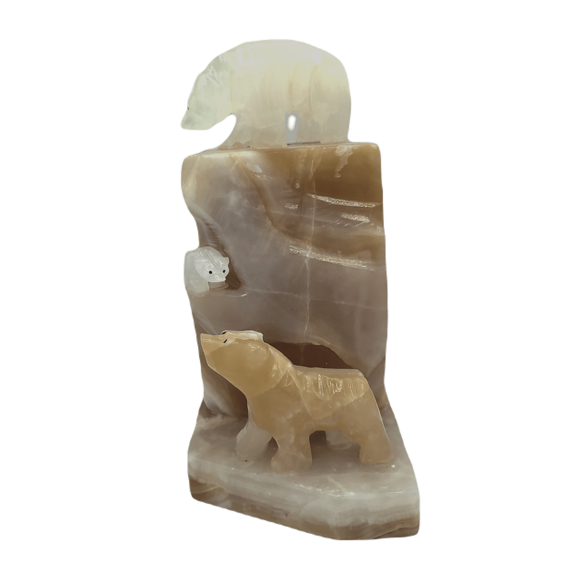 Lamp Tabletop Lighting Carved Onyx Stone Three Bears Cabin Decor