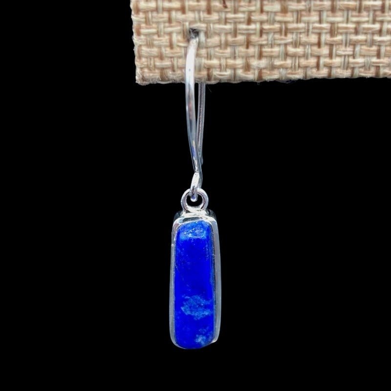 Lapis Earrings Sterling Silver Rectangular Shape Dangle Style