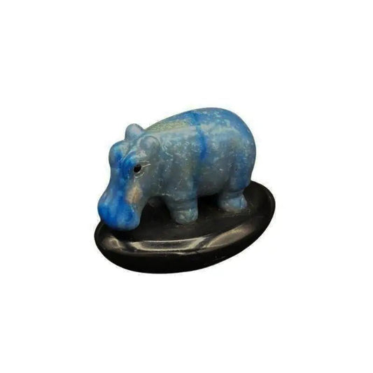 Lapis Lazuli Carved Gemstone Hippopotamus Figurine side view