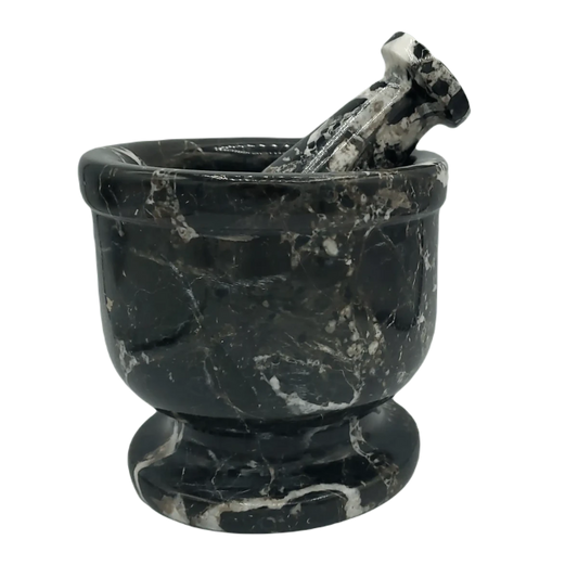 Large 6 inch Zebra Onyx Mortar And Pestle Carved Stone Spice Grinder
