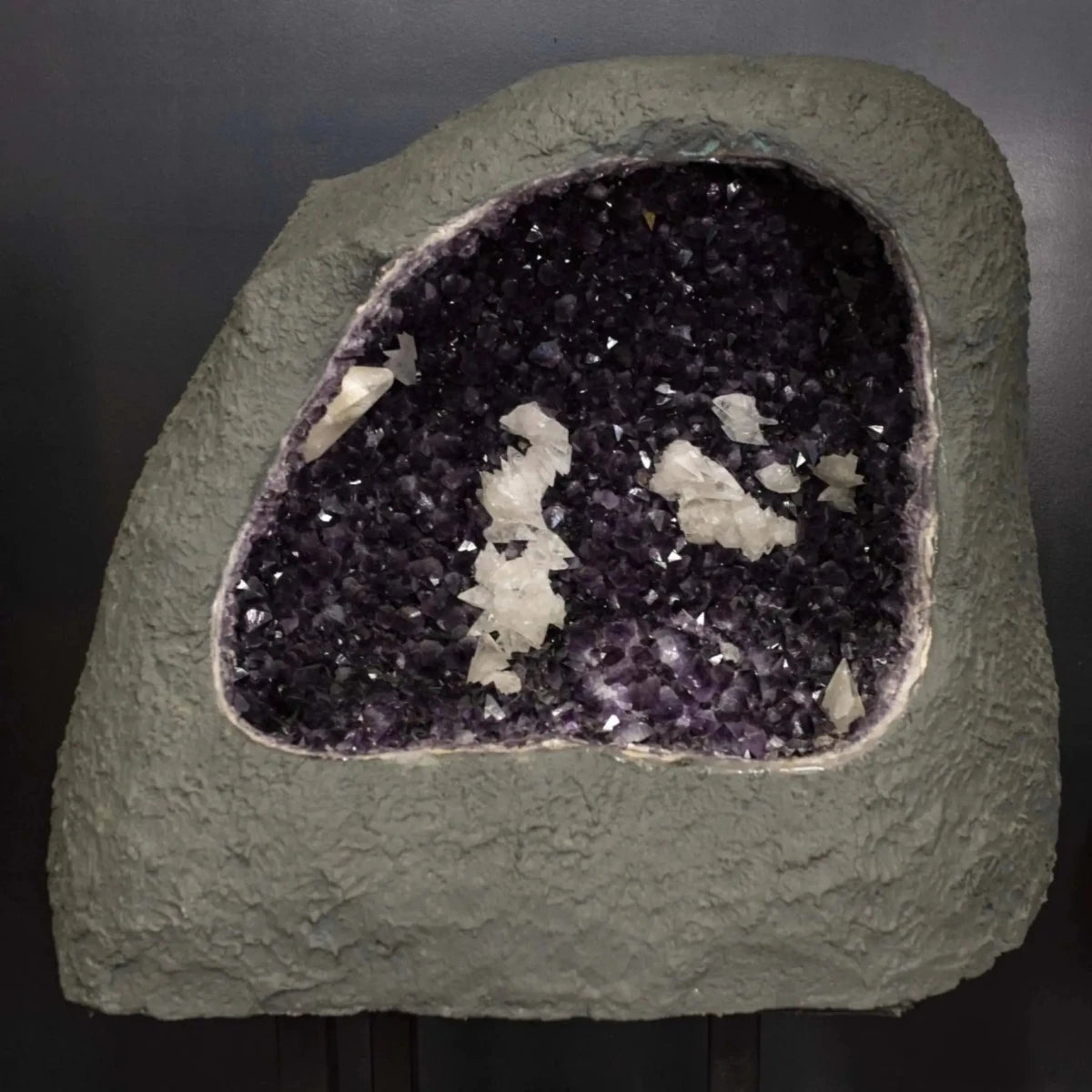 Large Amethyst Crystal Geode Cave With Dog Tooth Calcite