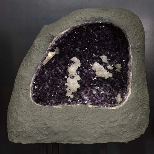 Large Amethyst Crystal Geode Cave With Dog Tooth Calcite