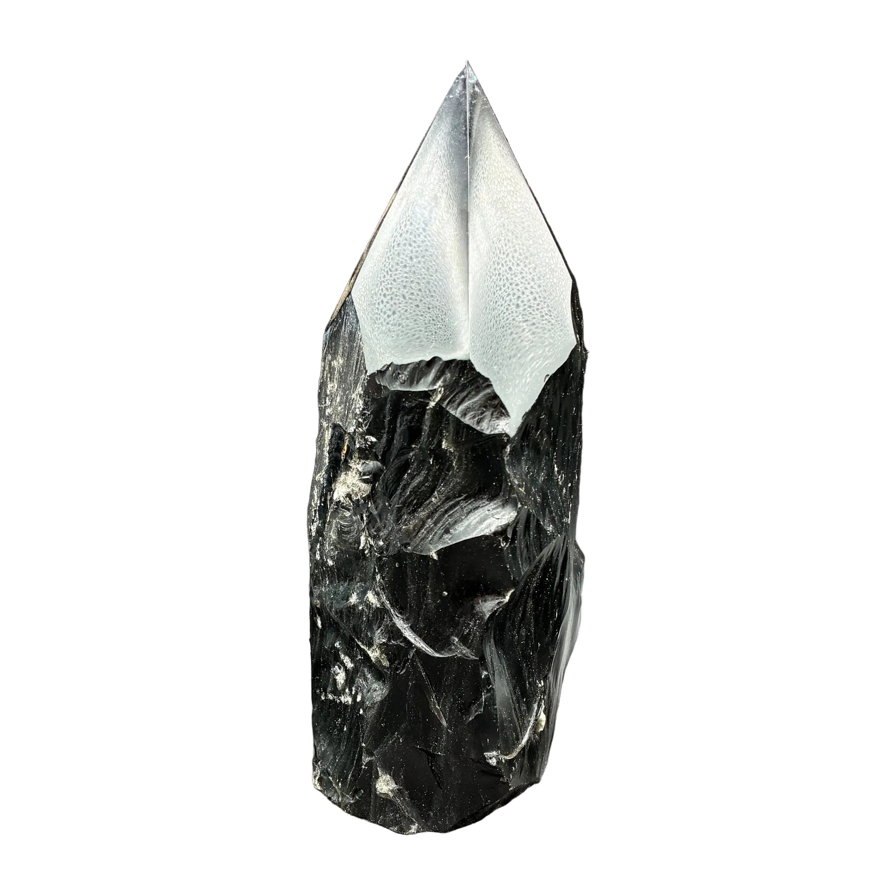 This is the back side of this polished black obsidian point.