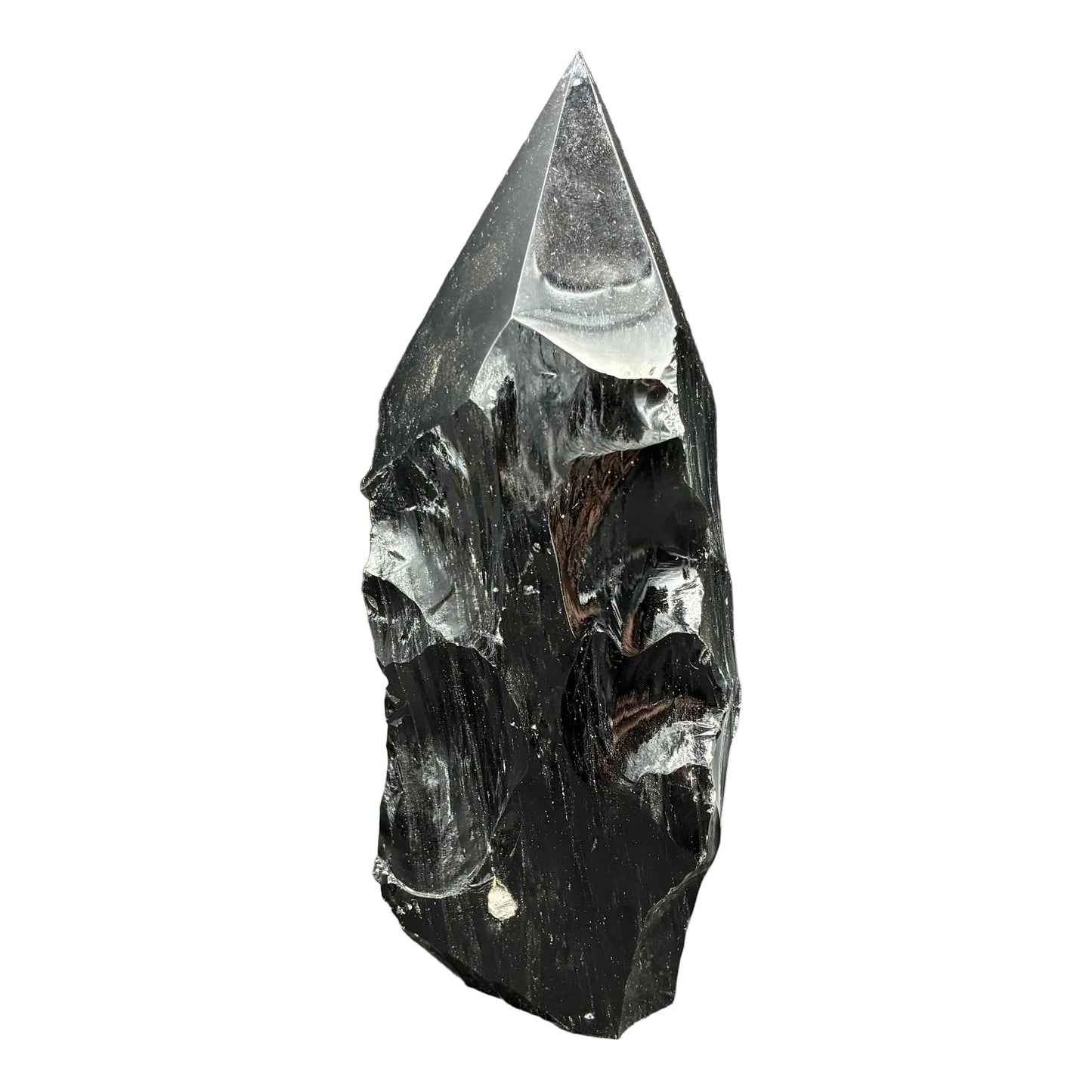 This is the front side of this polished black obsidian point.