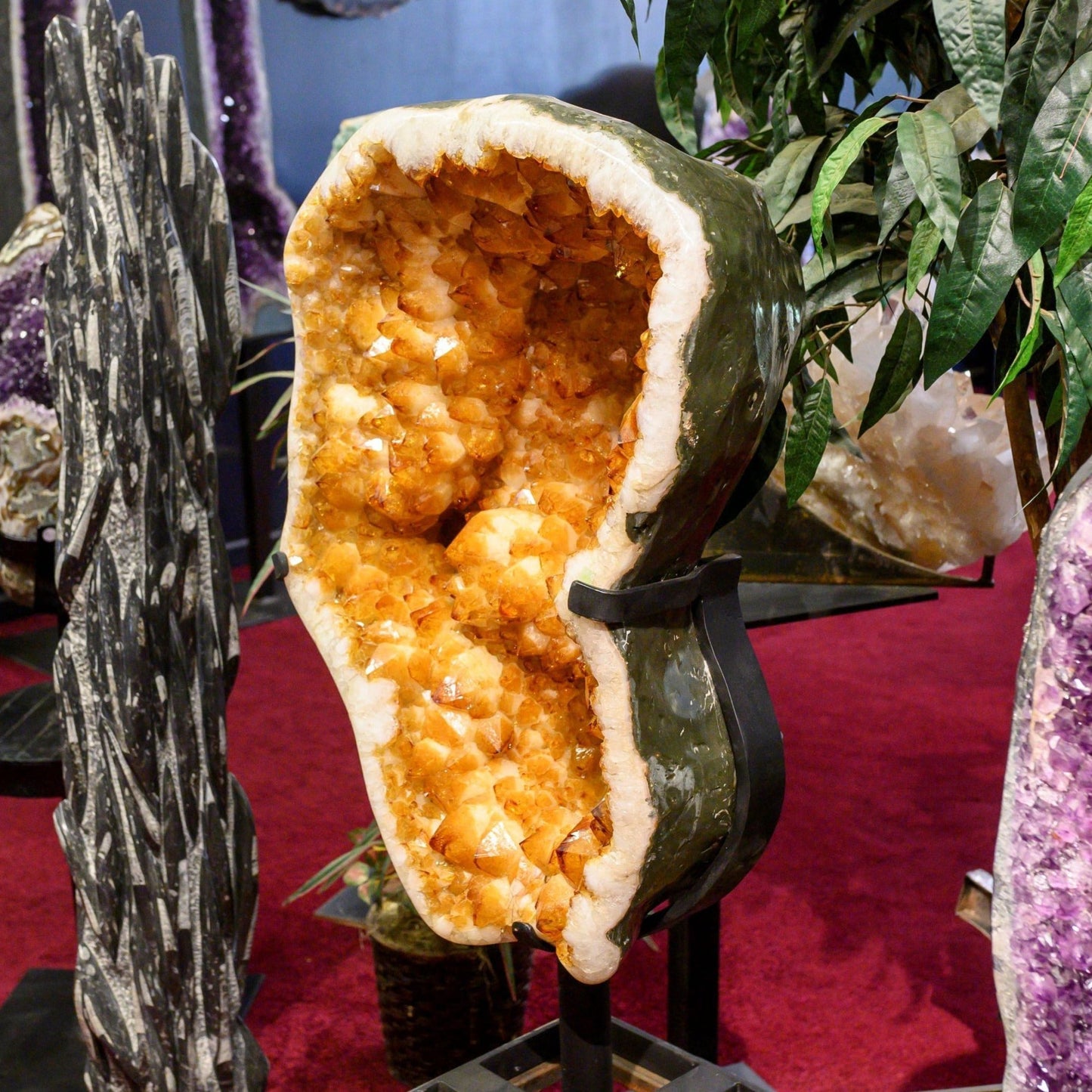 Large Citrine Crystal Geode Cave On Stand