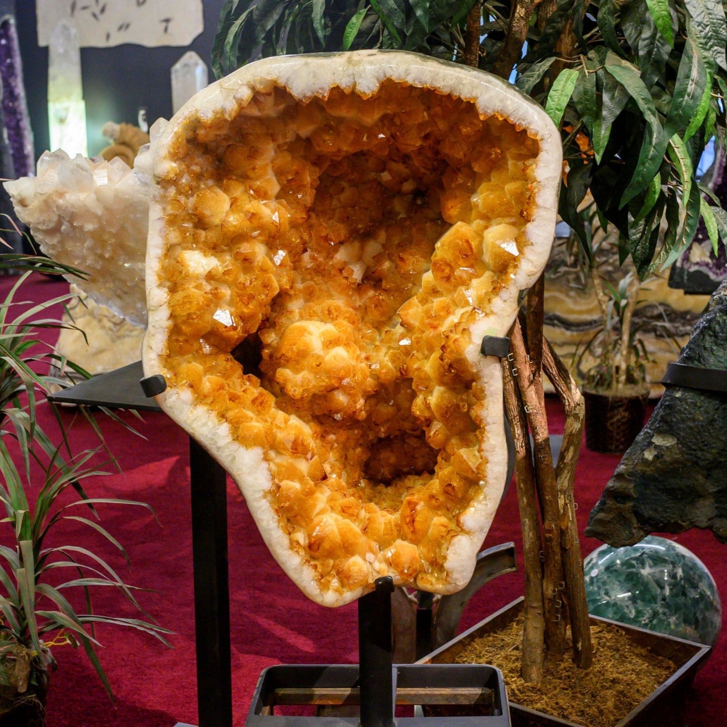 Large Citrine Crystal Geode Cave On Stand