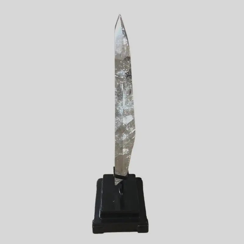 Large Clear Quartz Crystal Tower on display stand side view