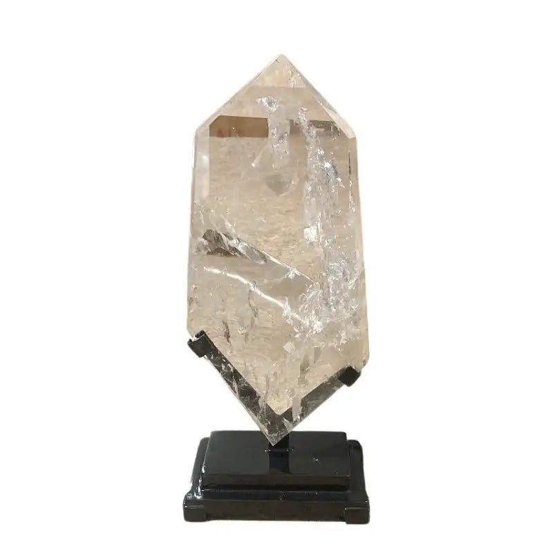 Large Clear Quartz Crystal Tower on display stand