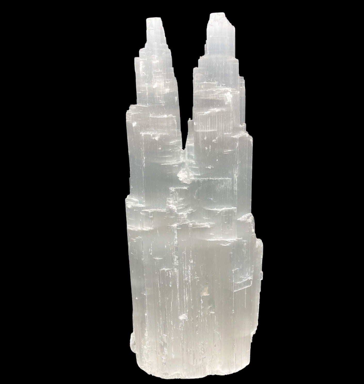 Large Natural Selenite Crystal Twin Tower Lamp Home Decor