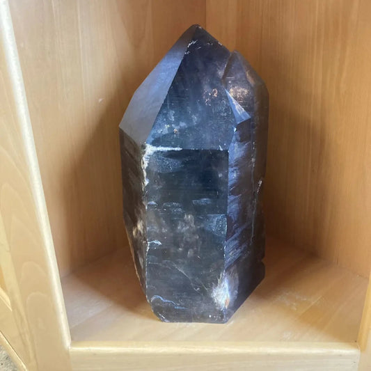 Smokey Quartz Point In A Wood Cubby