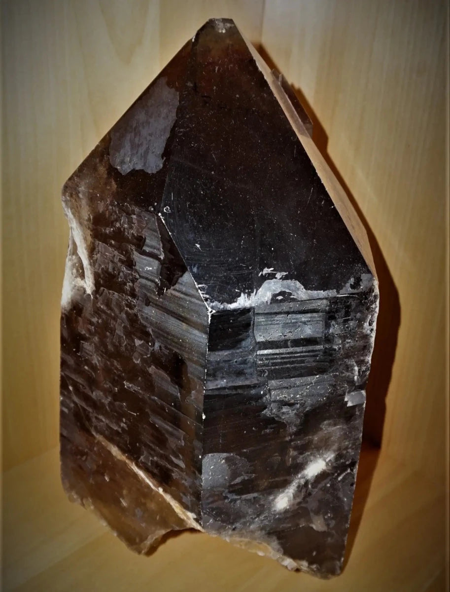 Large Smokey Quartz Crystal Point In A Wood Cubby