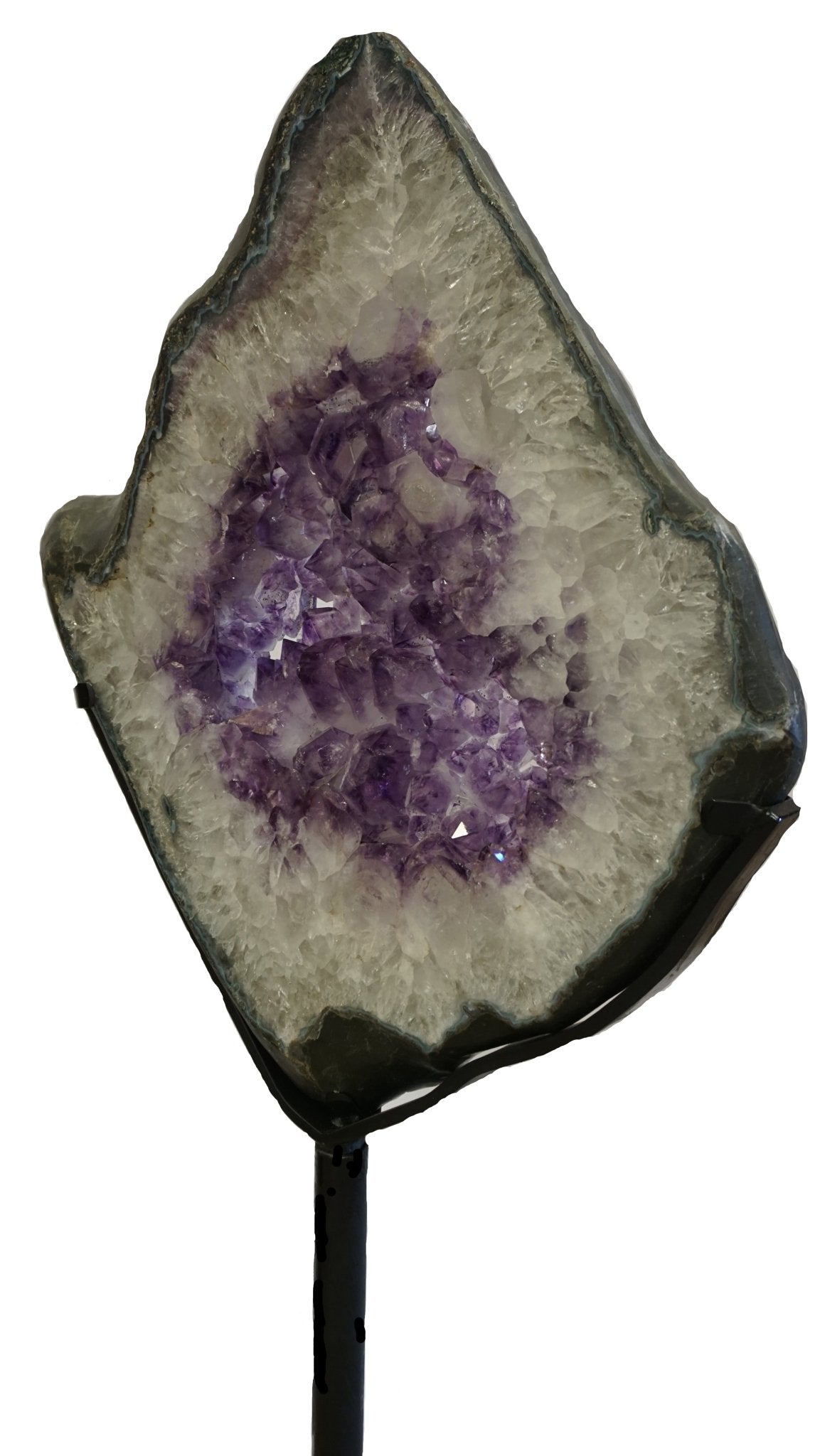 Large Polished Amethyst Slice On Black Metal Stand Statement Mineral Decor