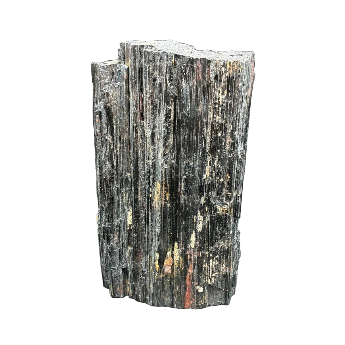 Right side of this black tourmaline in front of a white background.