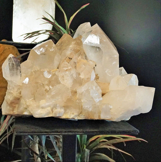 Big clear crystal cluster of quartz with impressive size and clarity