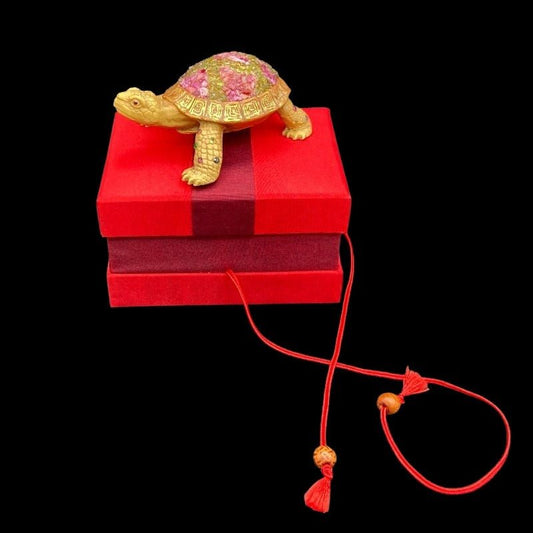 Large Ruby And Other Gems Turtle Figurine With Giftbox