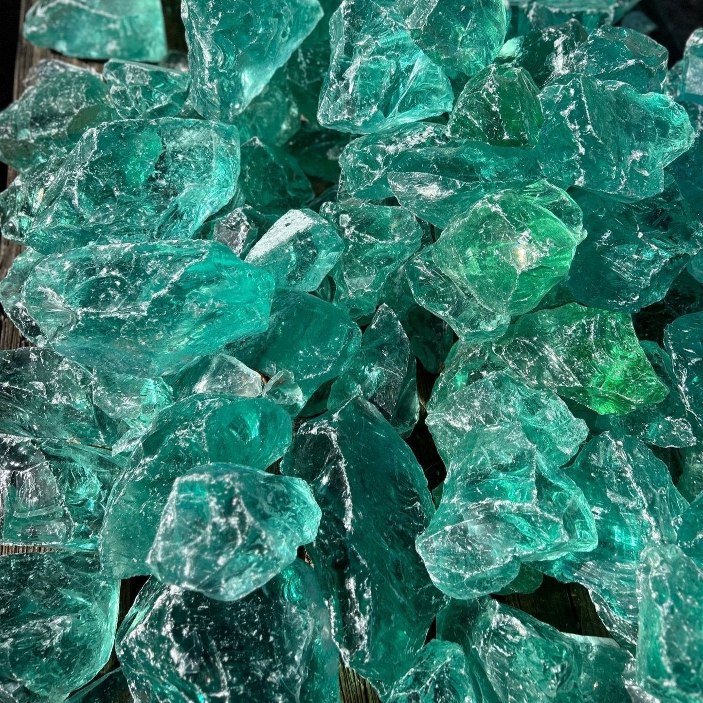 Teal Slag Glass On Table