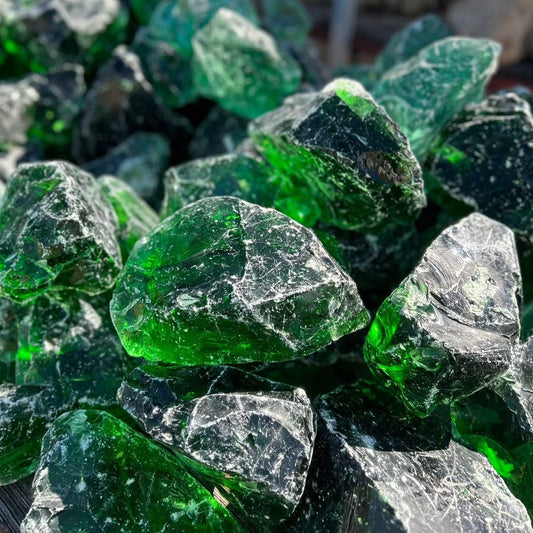 Large Slag Glass Chunks Cullet Glass Sold In Bulk Dark Green 50 Pounds