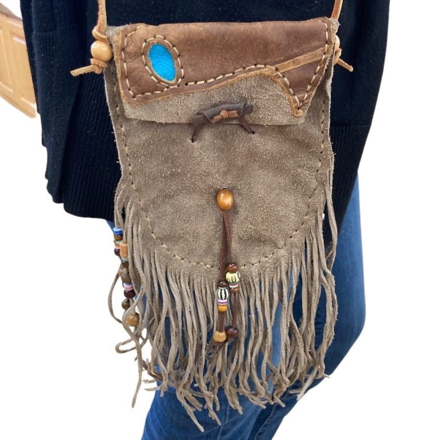 Large Tan Leather Purse With Fringe