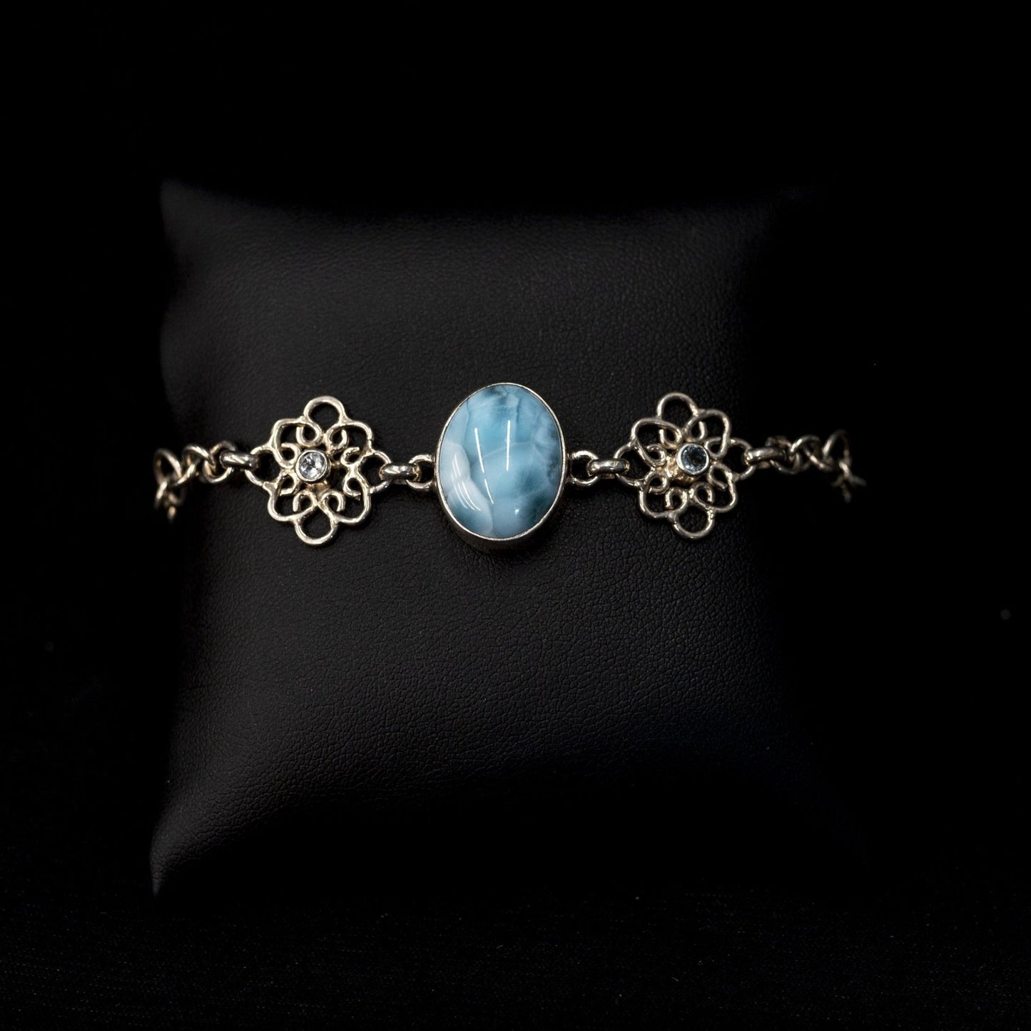 Larimar Bracelet Silver Blue Stone Adjustable