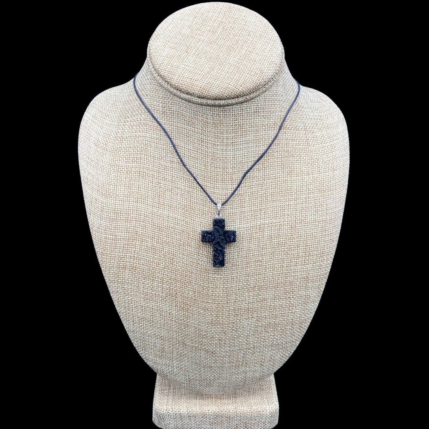 Lava Rock Raw And Polished Cross Necklace