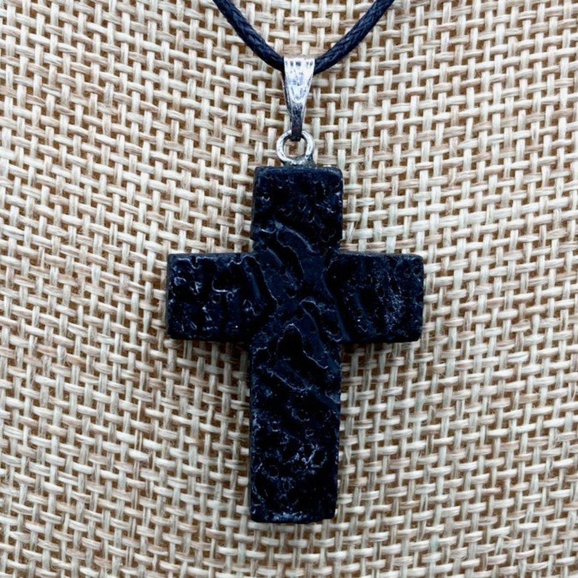 Lava Rock Raw And Polished Cross Necklace