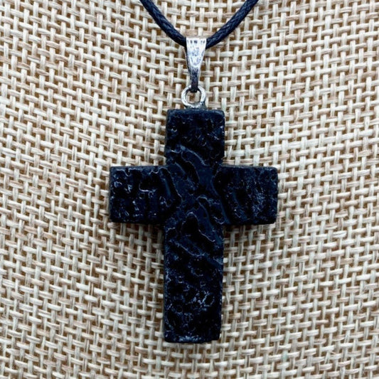 Lava Rock Raw And Polished Cross Necklace