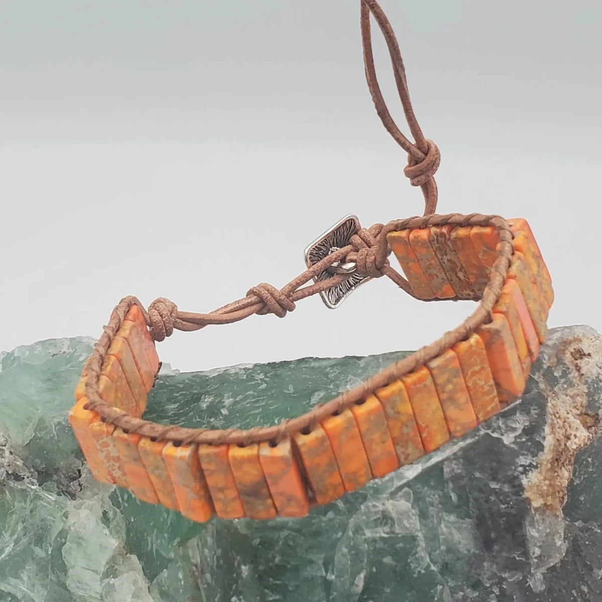 Leather Jasper Gemstone Bracelet Natural Multi - Stone Wrap Adjustable To 8.5 Inches