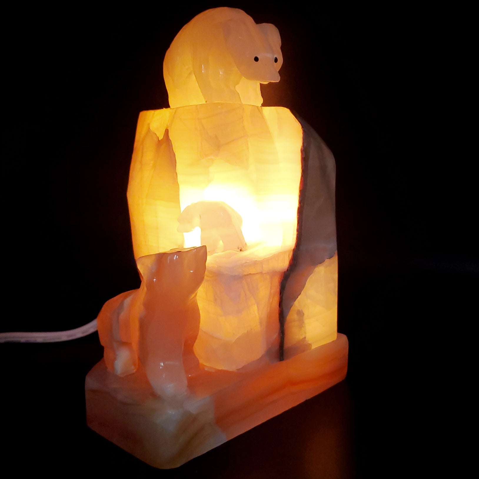 Lighting Lamp Tabletop Carved Onyx Stone Three Bears Bedside Lamp