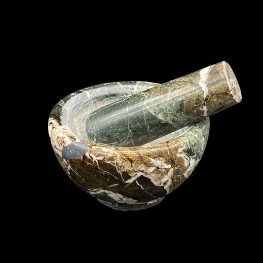 Marbled Green And White Onyx Mortar And Pestle