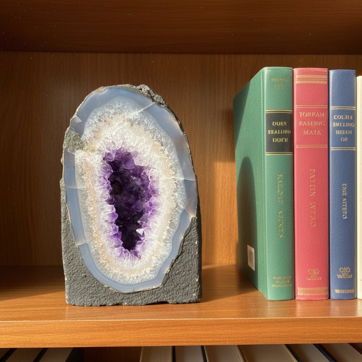 This is the front side of this purple Amethyst cathedral in front of a black background.