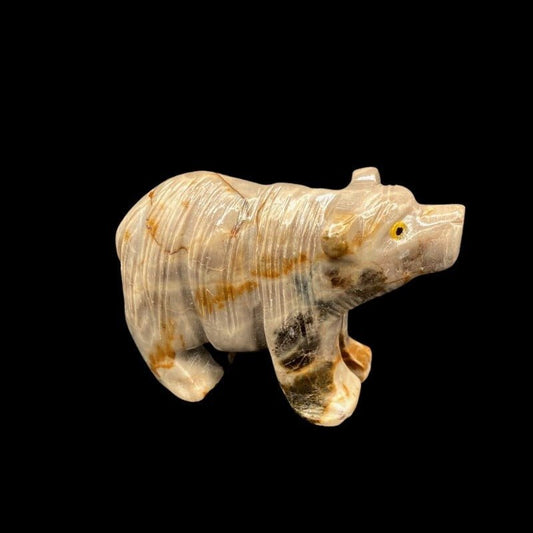 Medium Orange Grey And Beige Bear Soapstone Figurine