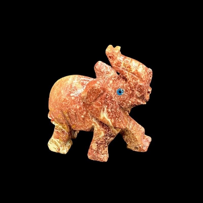 Medium Red And Orange Elephant Soapstone Figurine Lucky Elephant