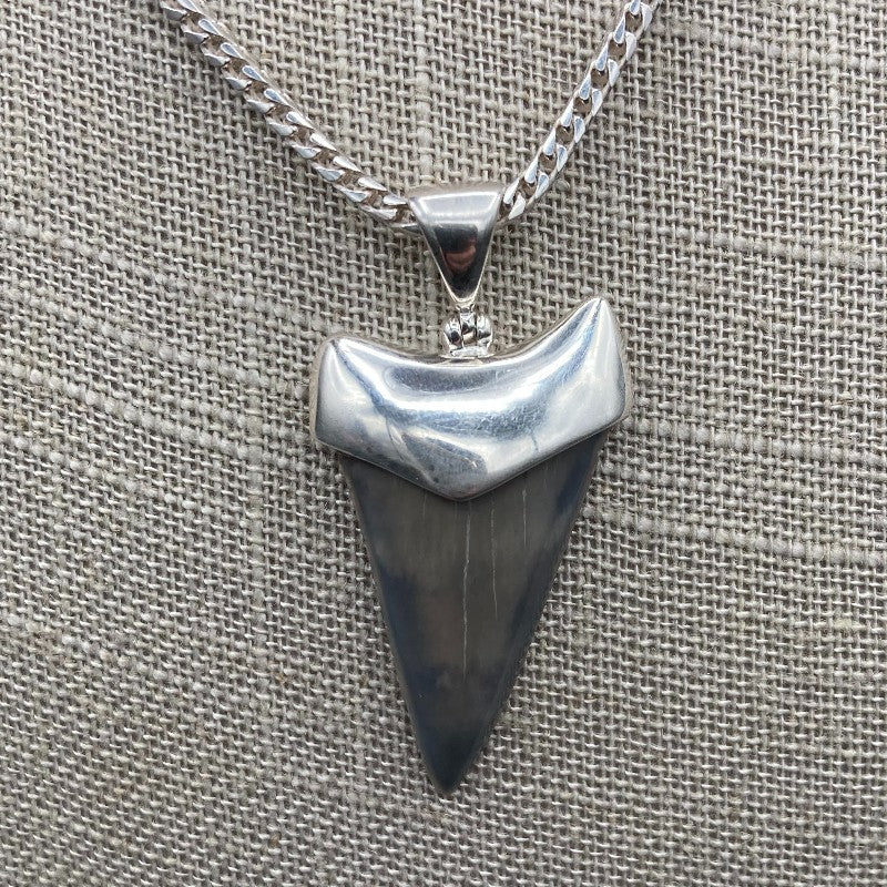 Mens Sterling Silver Fossil Shark Tooth Necklace