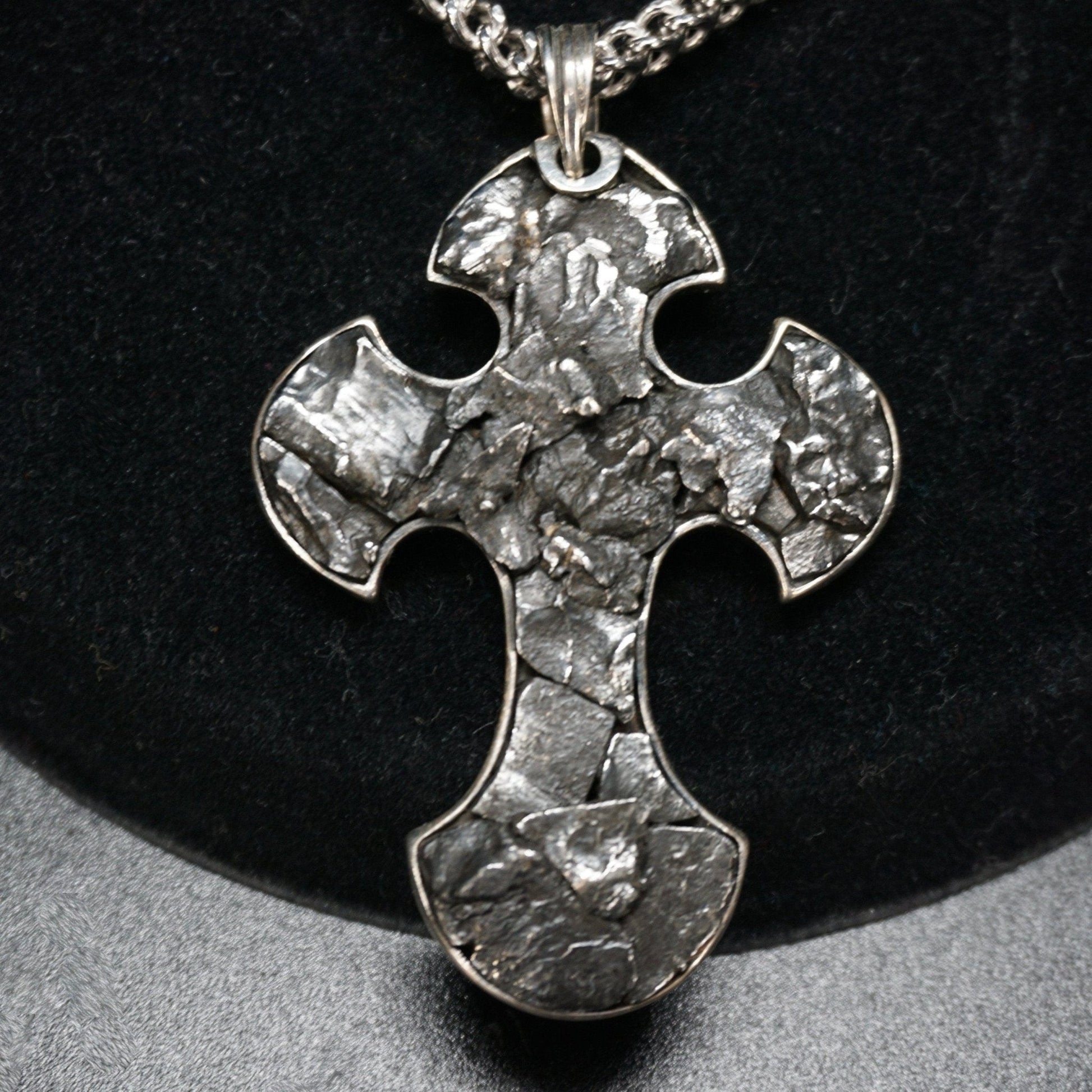 Meteorite Cross Pendant Necklace 24 Inch Sterling Chain