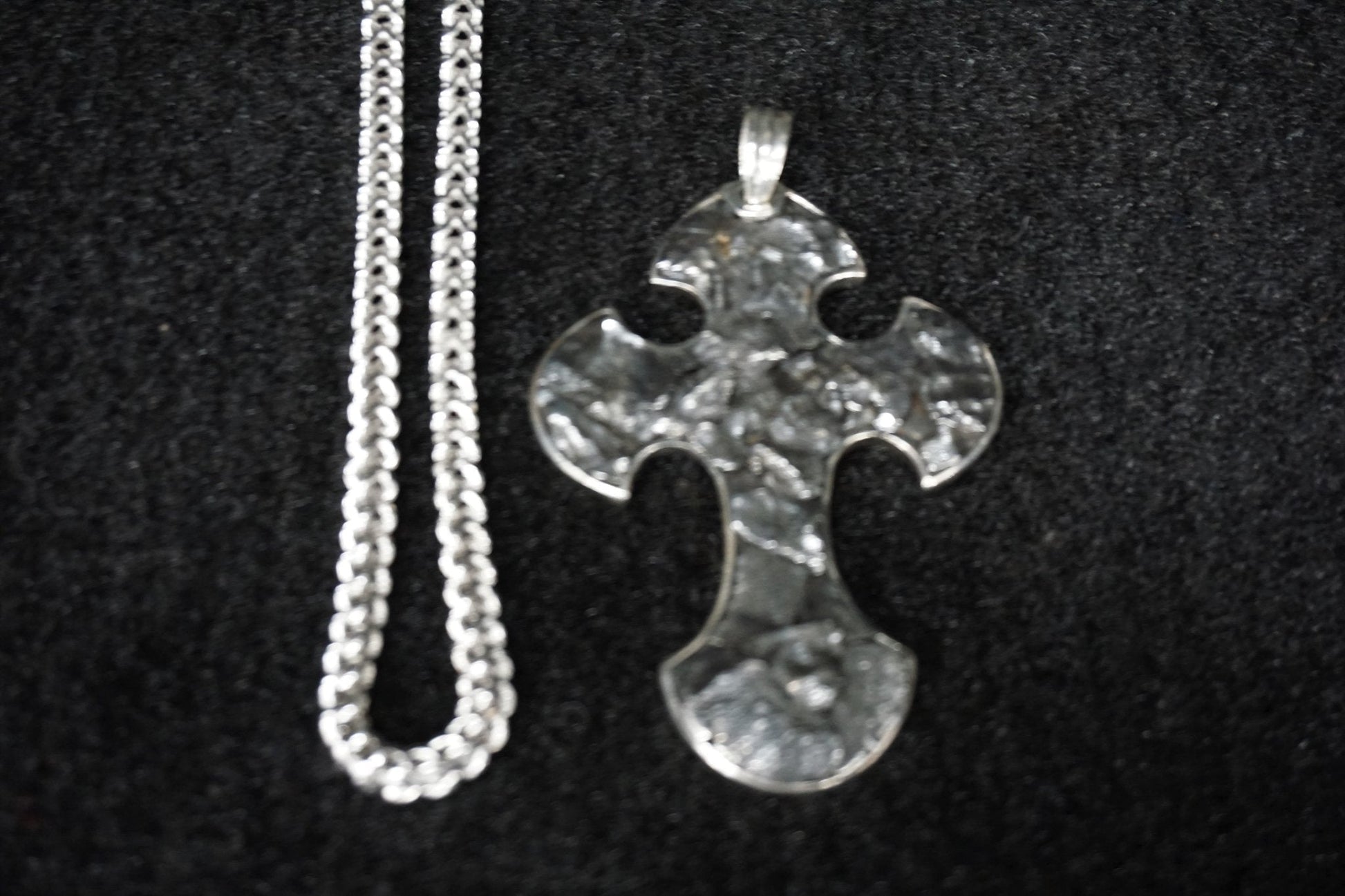 Meteorite Cross Pendant Necklace 24 Inch Sterling Chain