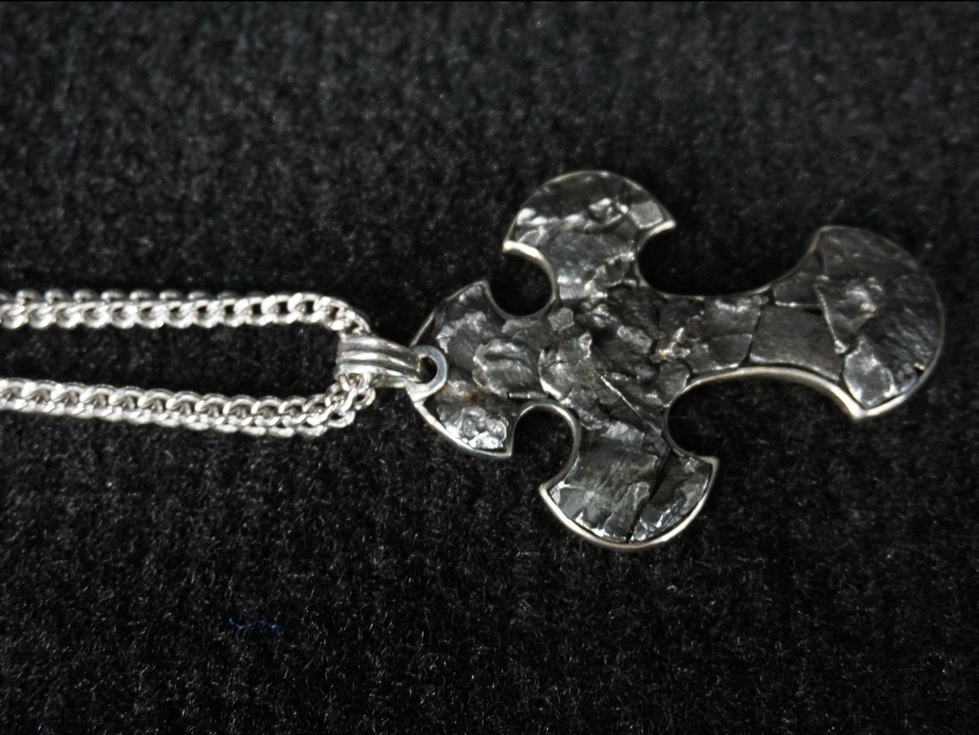 Meteorite Cross Pendant Necklace 24 Inch Sterling Chain