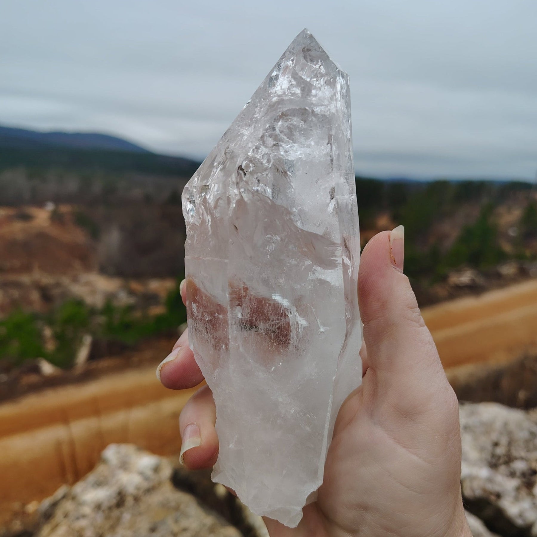 This is the left side view of this Quartz crystal point, in front of the Ron Coleman mine.