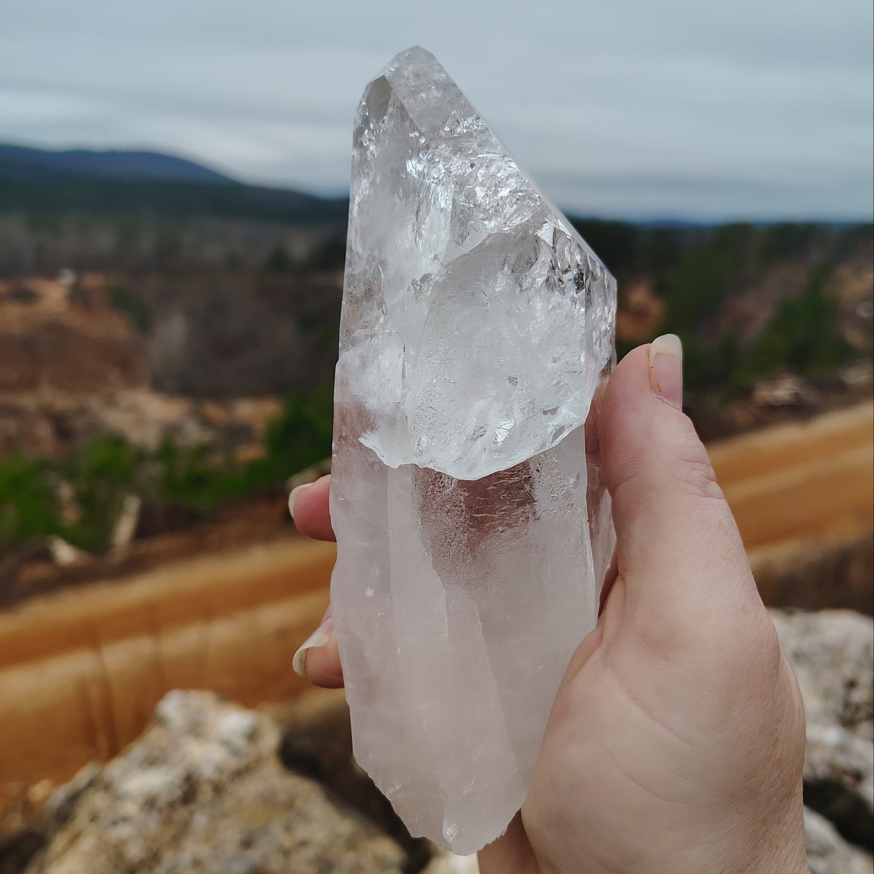 This is the right-side view of this Quartz crystal cluster in front of the Ron Coleman mine.
