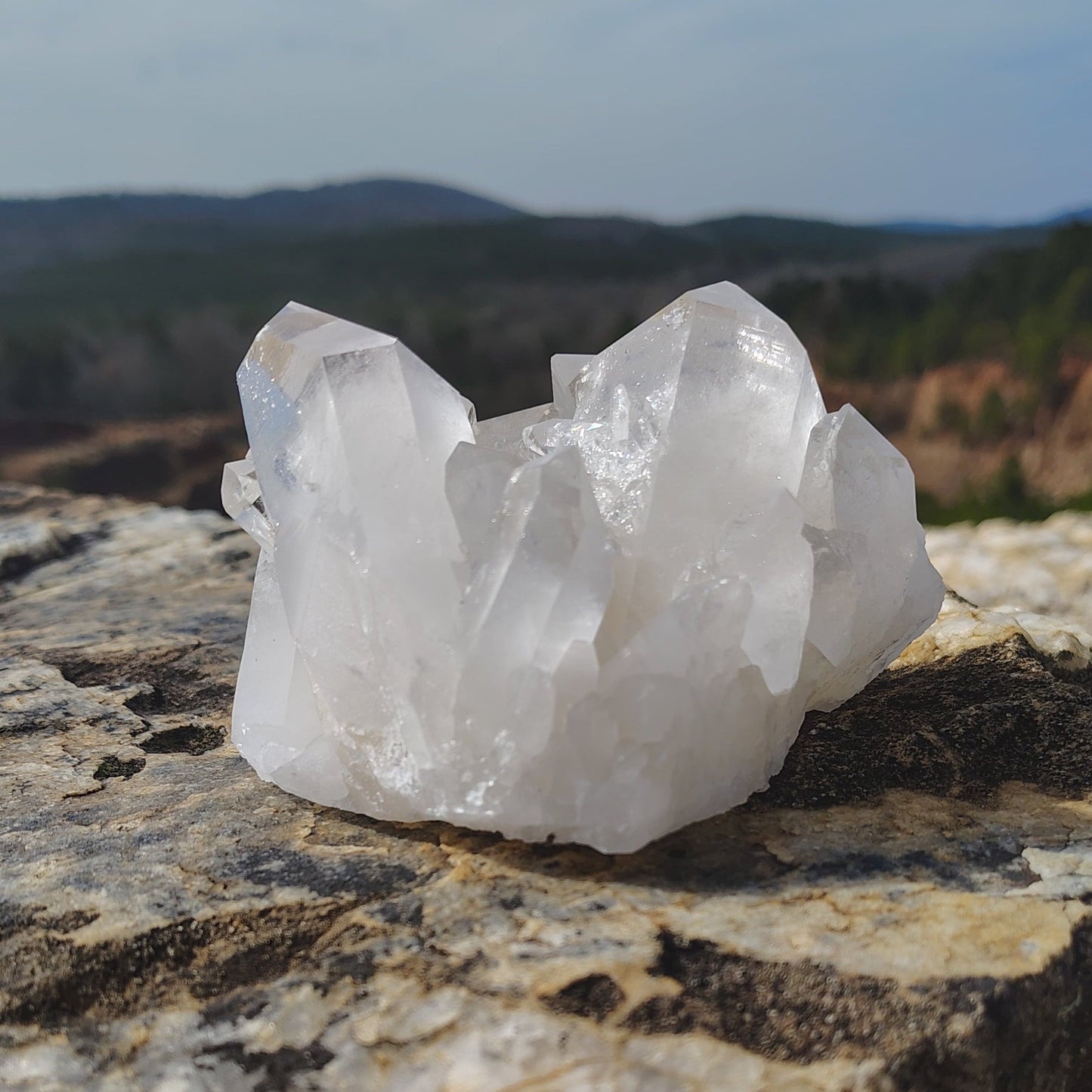This is the front side of this quartz cluster in natural light.
