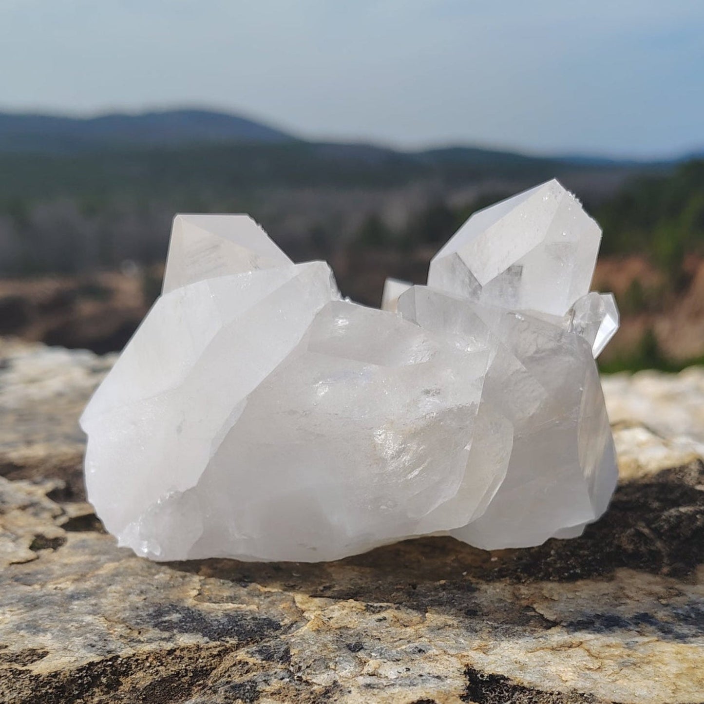 This is the back side of this quartz crystal cluster in natural light.