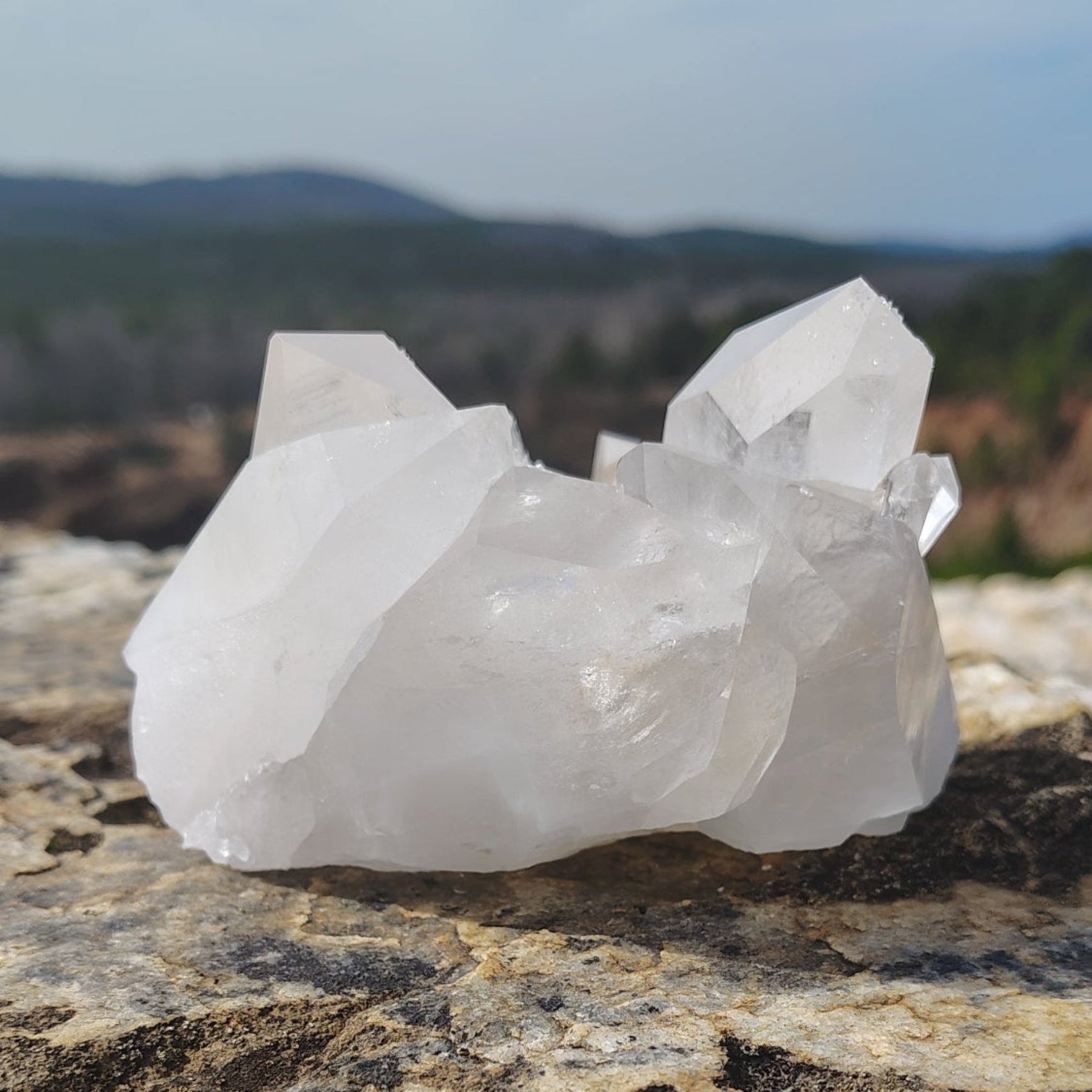 This is the back side of this quartz crystal cluster in natural light.