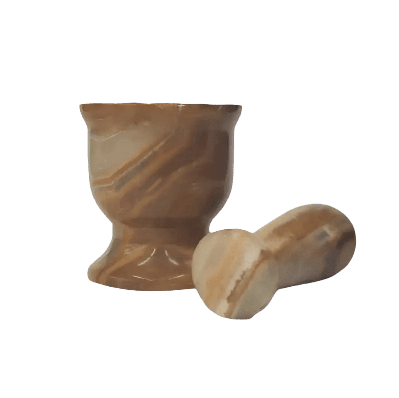 Carved Onyx Mortar And Pestle Brown, Green, Cream Colors
