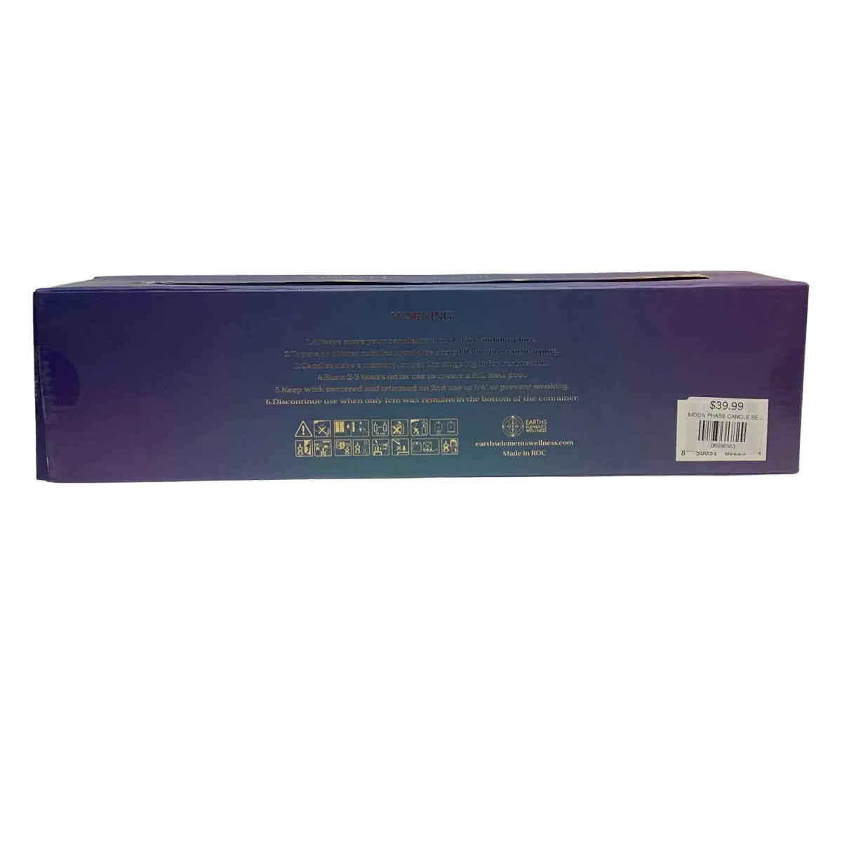 Purple Box Candle Set Bottom of package
