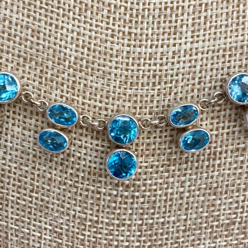 Multi Blue Topaz Gemstone Sterling Silver Necklace