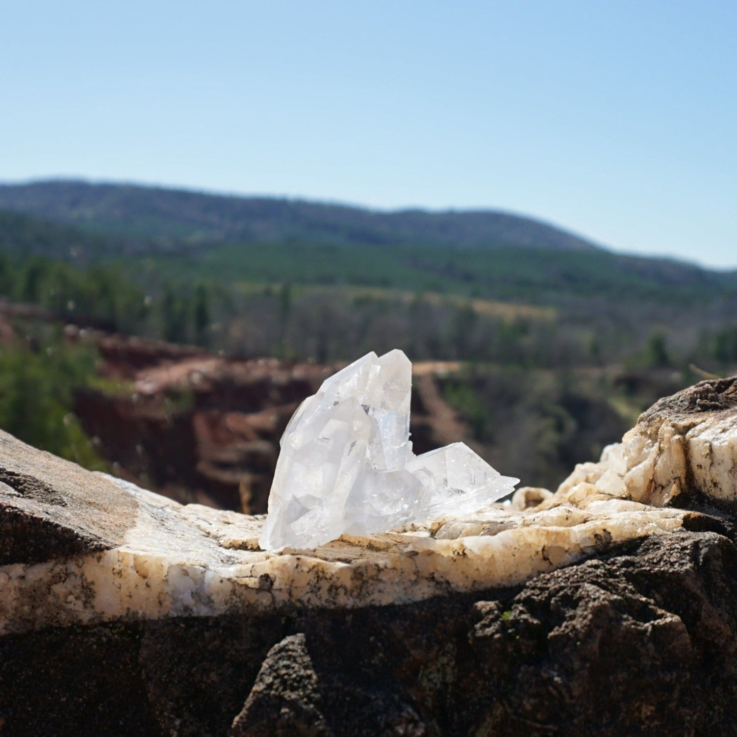 Multiple Point Super Blue Moon Charged Quartz Crystal Cluster