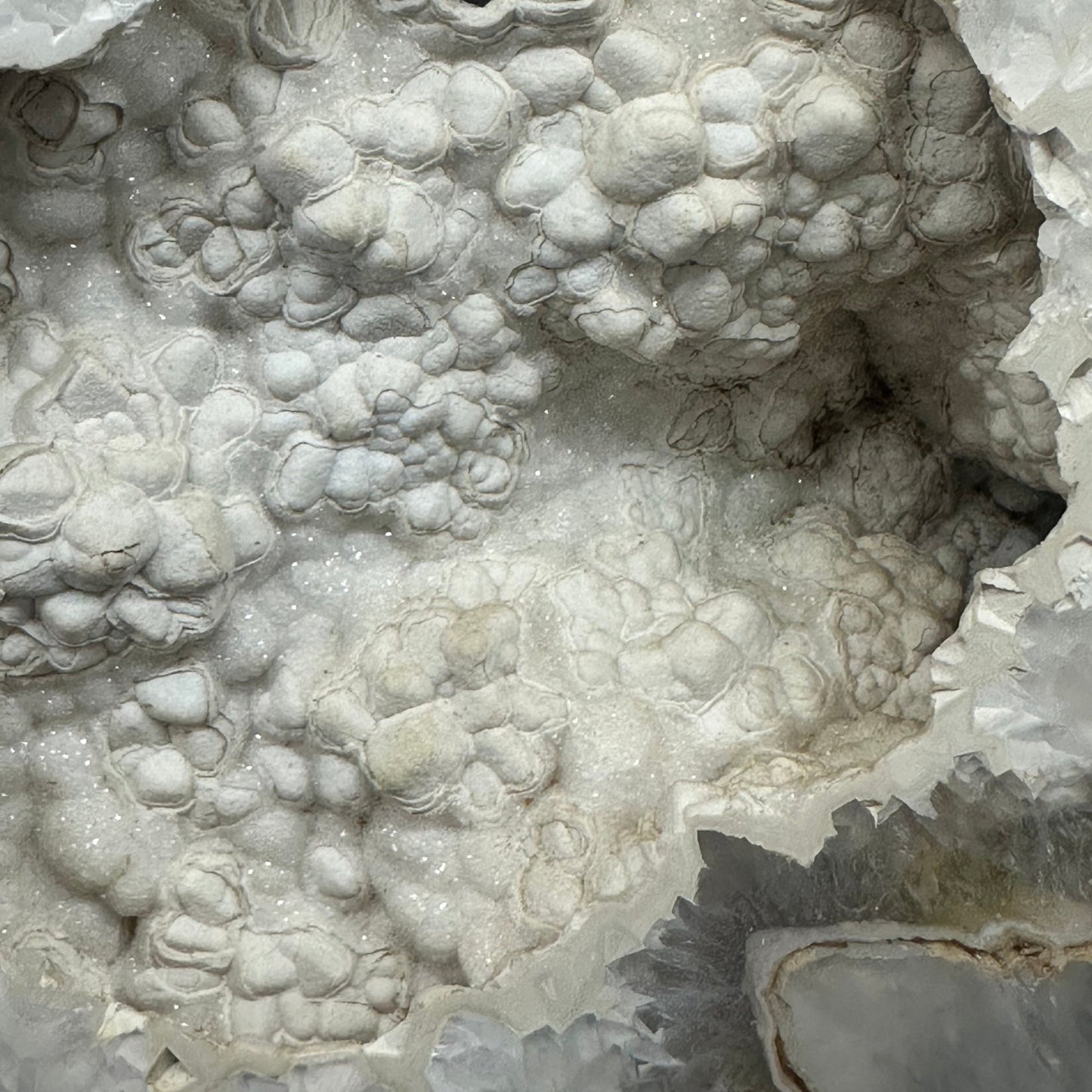 Close-up of a textured white mineral formation