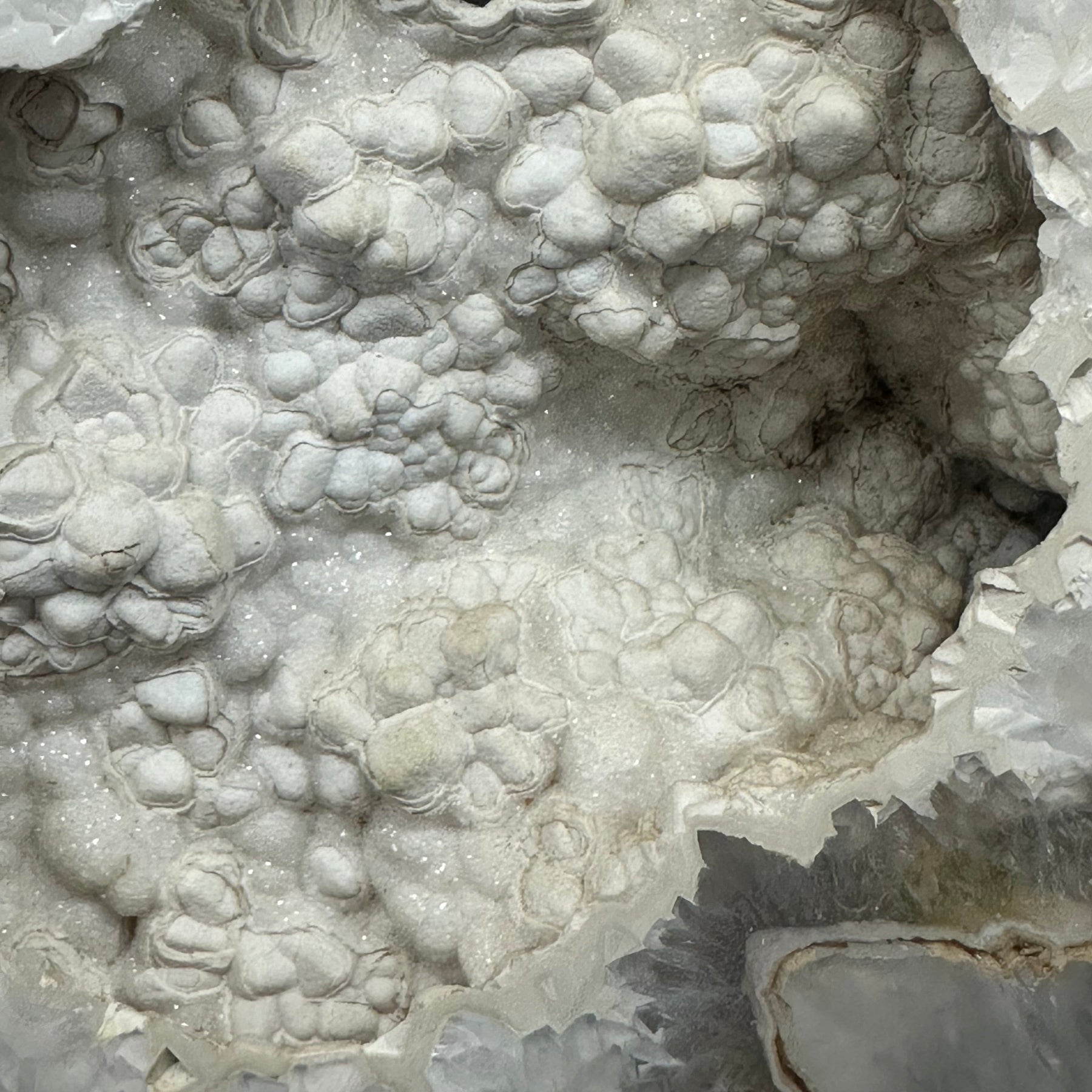 Close-up of a textured white mineral formation